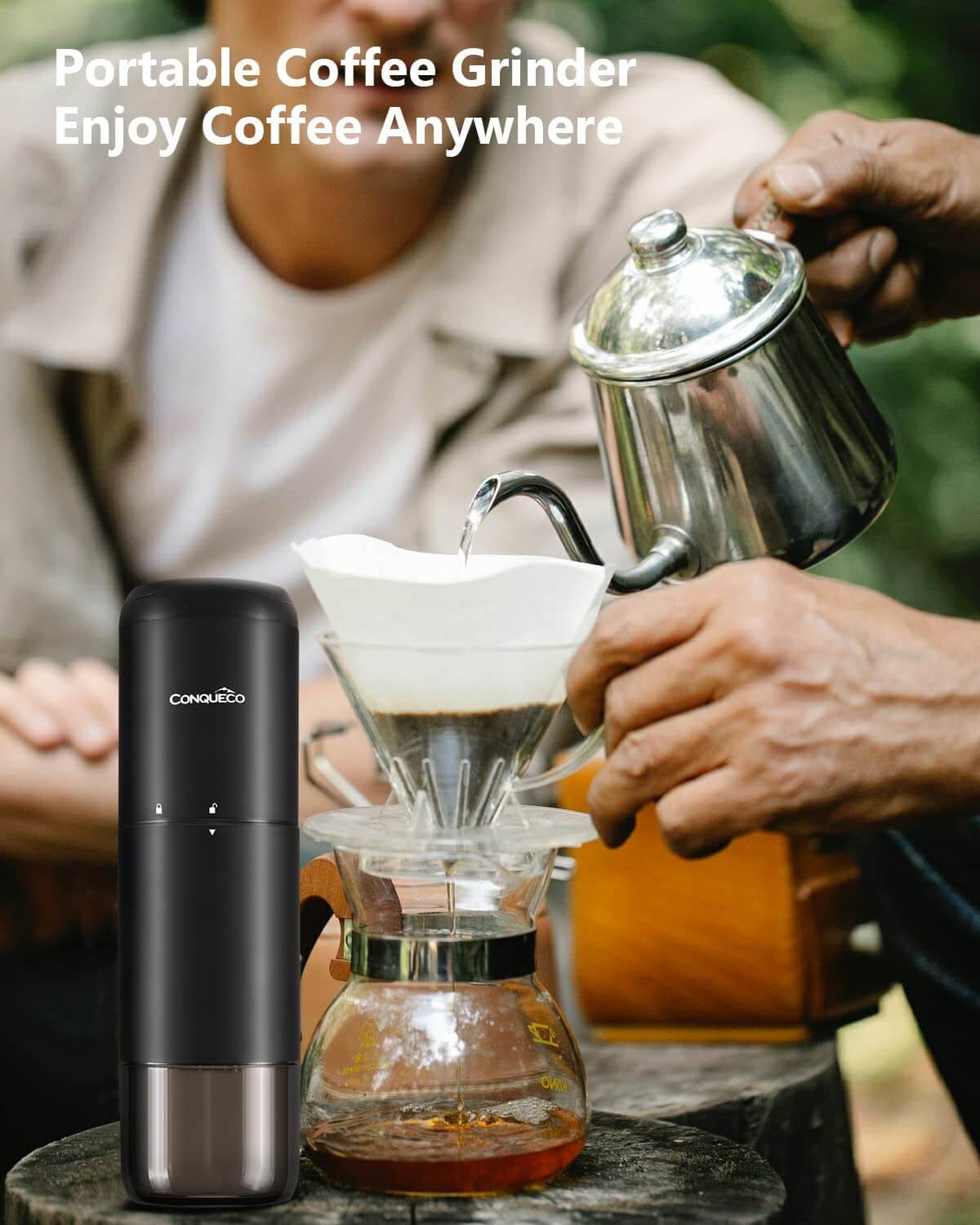 Coffee Grinder Electric Espresso Coffee Bean Grinder Stainless Steel  Automatic Portable Rechargeable Coffee Mill-Black 