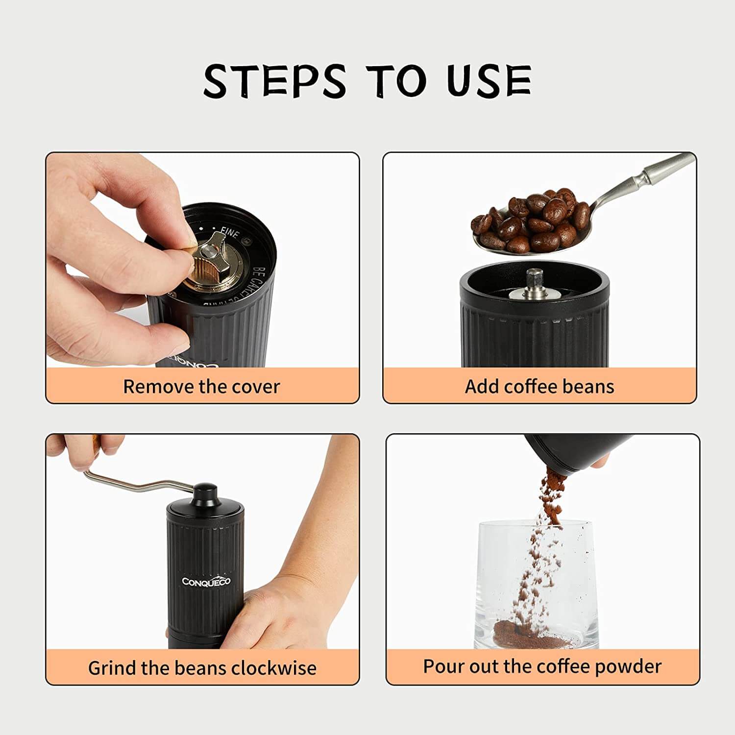 Portable Manual Coffee Grinder Machine-Small Grinders(Black)