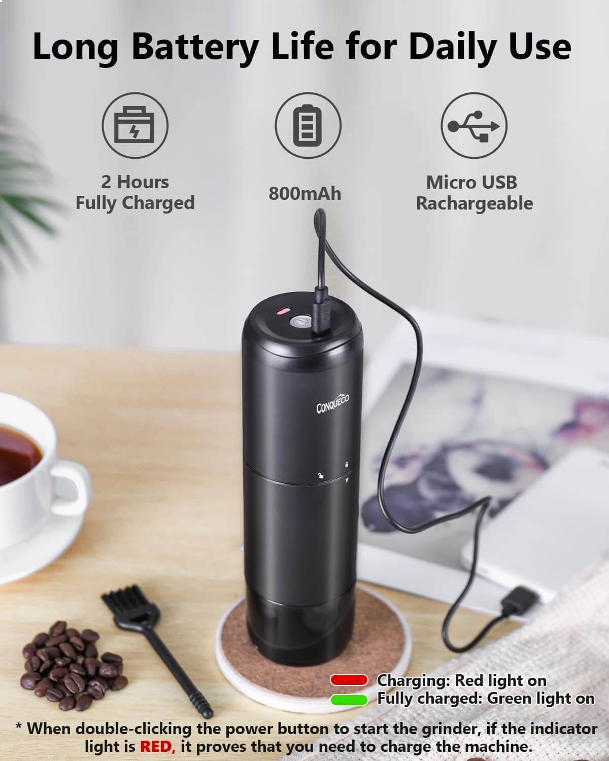 Portable Coffee Grinder Electric,Multi Coffee Bean Grinder with Ceramic  Conical Burr Core and Adjustable Grind Setting，USB Rechargeable，for  Espresso